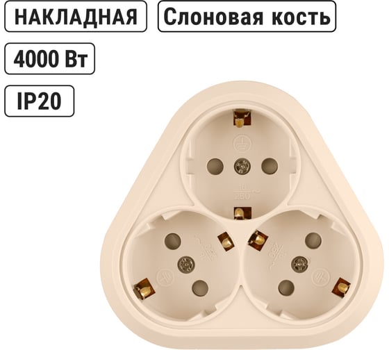 Розетка TDM ELECTRIC треугольная, 2П+3, открытой установки, IP20, 16A, с защитными шторками, сл.кость, Ладога SQ1801-0239