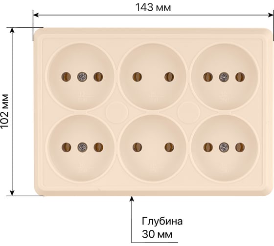 Розетка TDM ELECTRIC шестиместная, 2П, открытой установки, IP20, 10А, слоновая кость, Ладога SQ1801-0244