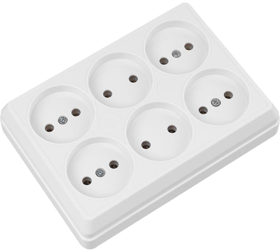 Розетка TDM ELECTRIC шестиместная, 2П, открытой установки, IP20, 10A, белая, Ладога SQ1801-0140