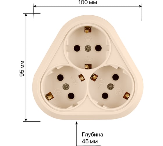 Розетка TDM ELECTRIC треугольная, 2П+3, открытой установки, IP20, 16A, сл.кость, Ладога SQ1801-0238