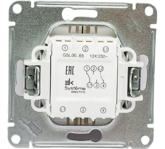 2-клавишный механизм переключателя Systeme Electric скрытой проводки Glossa 10А IP20 6/2 10AX титан GSL000465