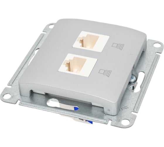 2-местный механизм компьютерной розетки Systeme Electric Glossa RJ45+RJ45 категории 5е алюминий GSL000385KK