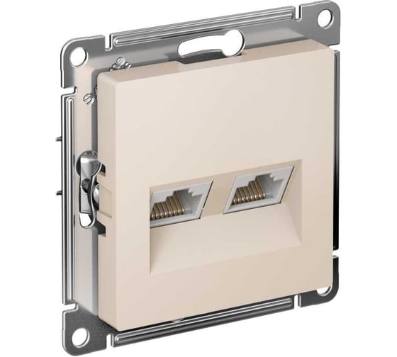 2-местный механизм розетки компьютерной Systeme Electric AtlasDesign RJ45 + RJ45 категории 5e бежевый ATN000285 1