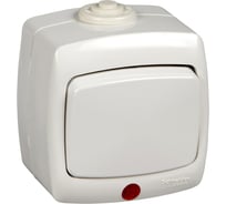1-клавишный переключатель Schneider Electric открытой проводки Рондо 6А IP44 250В с подсветкой белый VA66-123B-BI