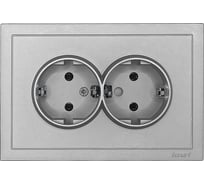 Розетка 2-ая Lezard ZIMA с заземлением, ПБТ, серый матовый, безвинтовой зажим/клемма 704-7400-127BQC