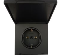 Розетка Lezard ZIMA с заземлением, с крышкой, ПБТ, черный бархат, безвинтовой зажим/клемма 704-4288-123BQC