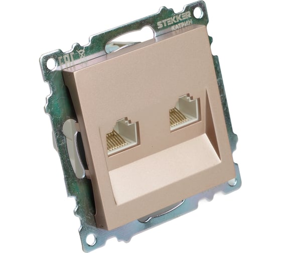 Механизм розетки компьютерной 2-местной STEKKER RJ-45, GLS00-7109-02, серия Катрин, шампань, 50004