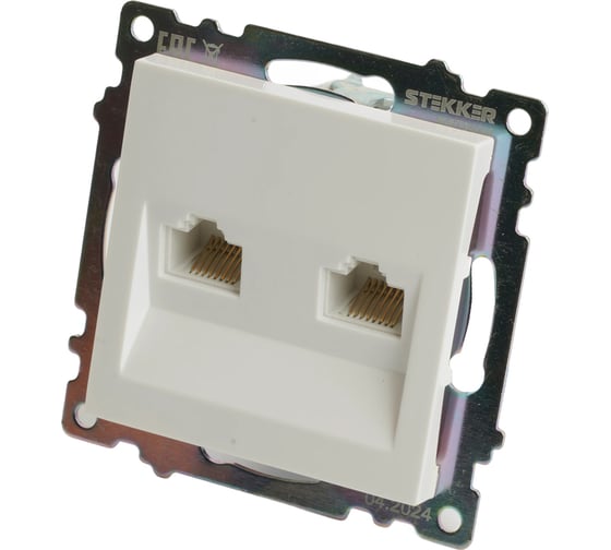 Механизм розетки компьютерной 2-местной STEKKER RJ-45, GLS00-7109-01, серия Катрин, белый, 50003