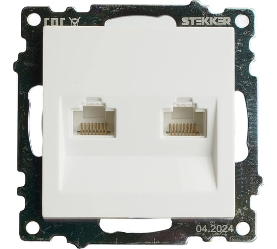 Механизм розетки компьютерной 2-местной STEKKER RJ-45, GLS00-7109-01, серия Катрин, белый, 50003