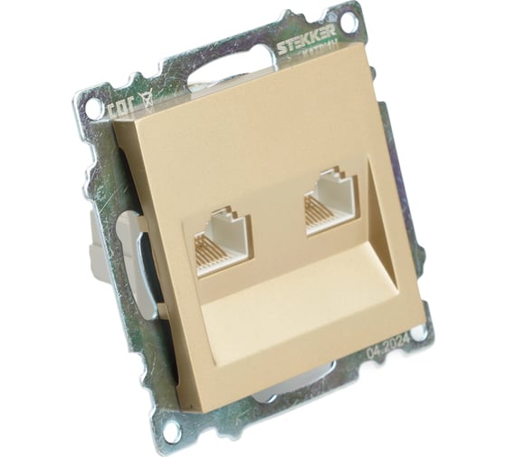 Механизм розетки компьютерной 2-местной STEKKER RJ-45, GLS00-7109-08, серия Катрин, золото, 50009