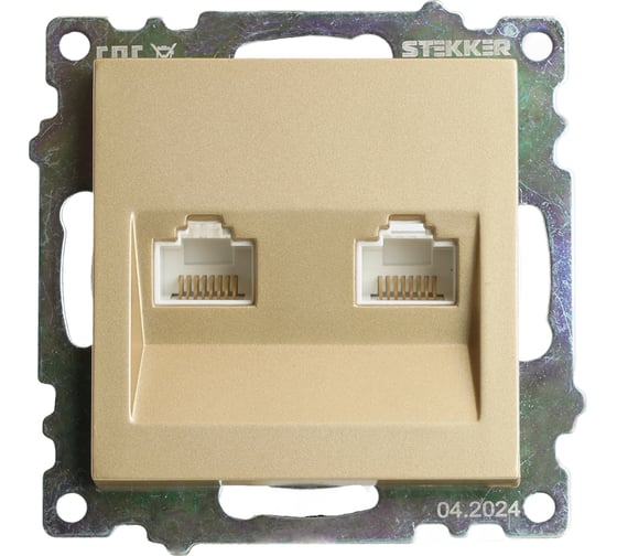 Механизм розетки компьютерной 2-местной STEKKER RJ-45, GLS00-7109-08, серия Катрин, золото, 50009