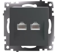 Механизм розетки компьютерной 2-местной STEKKER RJ-45, GLS00-7109-06, серия Катрин, графит, 50008