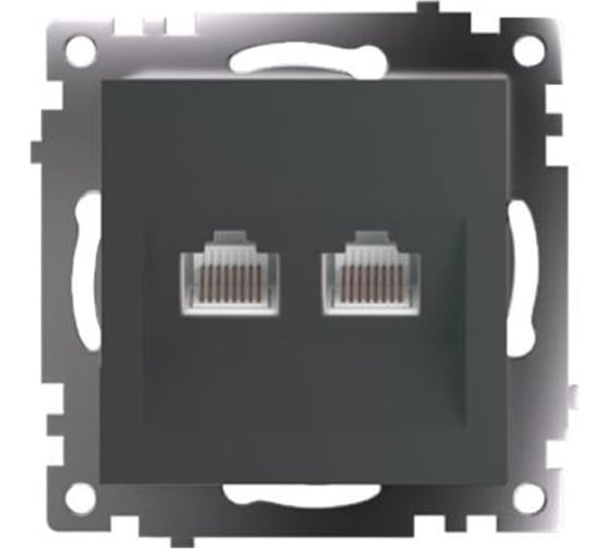 Механизм розетки компьютерной 2-местной STEKKER RJ-45, GLS00-7109-06, серия Катрин, графит, 50008 1