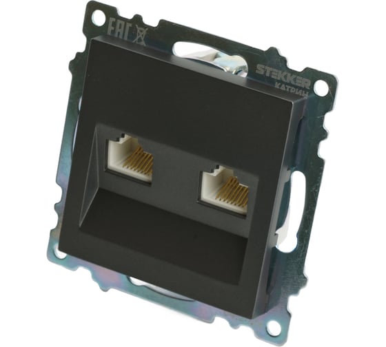 Механизм розетки компьютерной 2-местной STEKKER RJ-45, GLS00-7109-06, серия Катрин, графит, 50008