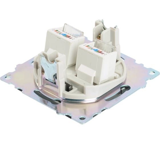 Механизм розетки компьютерной 2-местной STEKKER RJ-45, GLS00-7109-06, серия Катрин, графит, 50008