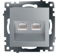 Механизм розетки компьютерной 2-местной STEKKER RJ-45, GLS00-7109-03, серия Катрин, серебро, 50005