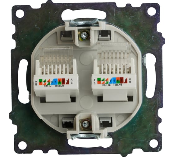 Механизм розетки компьютерной 2-местной STEKKER RJ-45, GLS00-7109-03, серия Катрин, серебро, 50005