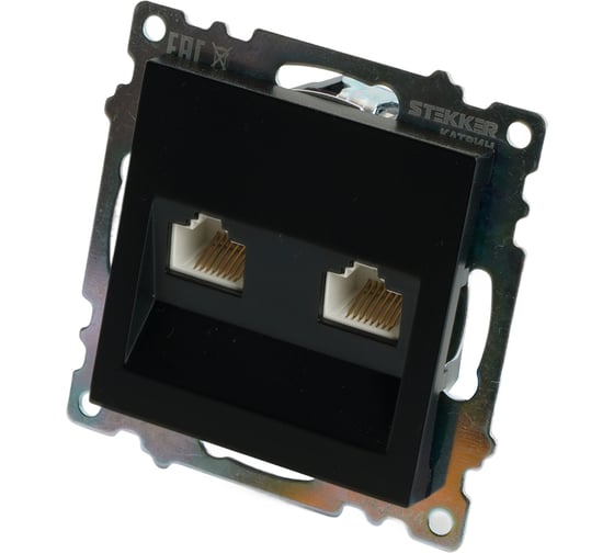 Механизм розетки компьютерной 2-местной STEKKER RJ-45, GLS00-7109-05, серия Катрин, черный, 50007