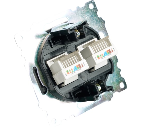Механизм розетки компьютерной 2-местной STEKKER RJ-45, GLS00-7109-05, серия Катрин, черный, 50007