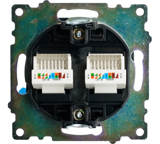 Механизм розетки компьютерной 2-местной STEKKER RJ-45, GLS00-7109-05, серия Катрин, черный, 50007