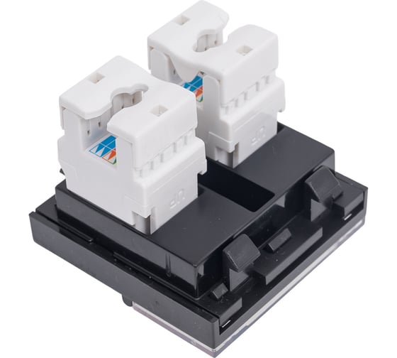 Розетка модульная двойная компьютерная Рувинил RJ-45, 45x45мм, черная, 10 шт АДЛ 13-913-Ч