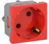 Розетка модульная Рувинил с заземляющим контактом и шторками, 45x45мм, красная, отверстия под углом 45 градусов, 10 шт АДЛ 13-911