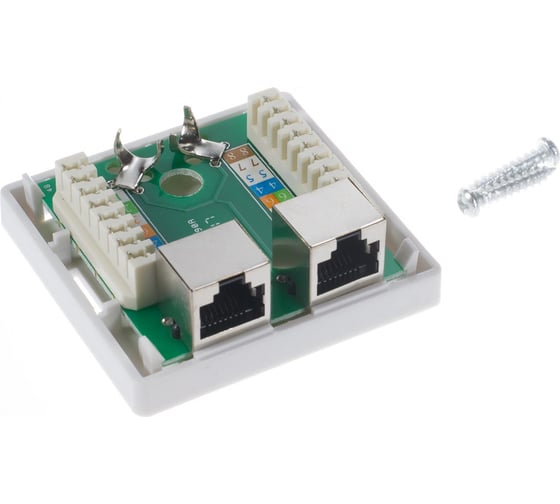 Экранированная компьютерная розетка Retic на 2 порта RJ-45, 8p8c, cat. 6, на плате 100 шт J-8P8C-C6-SH-2P-TWCS/100