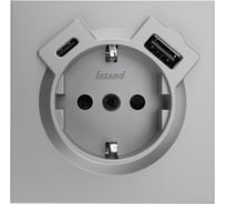 Розетка Lezard ZIMA с заземлением TC + USB разъем, серый матовый 704-7488-181TC