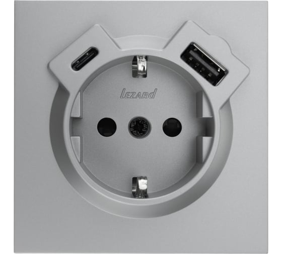 Розетка Lezard ZIMA с заземлением TC + USB разъем, серый матовый 704-7488-181TC 1