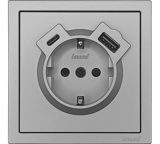 Розетка Lezard ZIMA с заземлением TC + USB разъем, серый матовый 704-7488-181TC