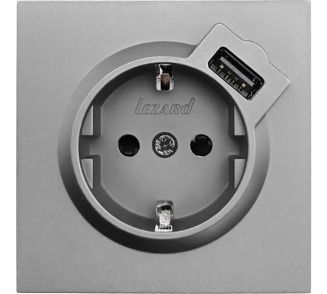 Розетка Lezard ZIMA с заземлением + USB разъем, серый матовый 704-7488-181