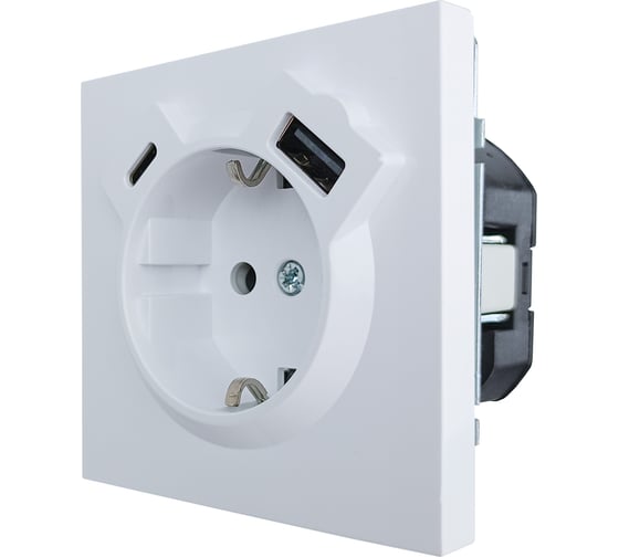 Розетка Lezard ZIMA с заземлением TC + USB разъем, белая 704-0288-181TC