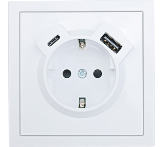 Розетка Lezard ZIMA с заземлением TC + USB разъем, белая 704-0288-181TC