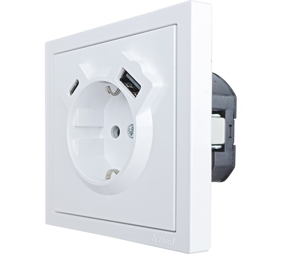 Розетка Lezard ZIMA с заземлением TC + USB разъем, белая 704-0288-181TC