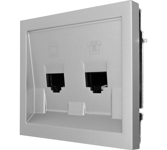 Розетка Lezard ZIMA компьютер+телефон, серый матовый, с модулем Cat 6 704-7488-144