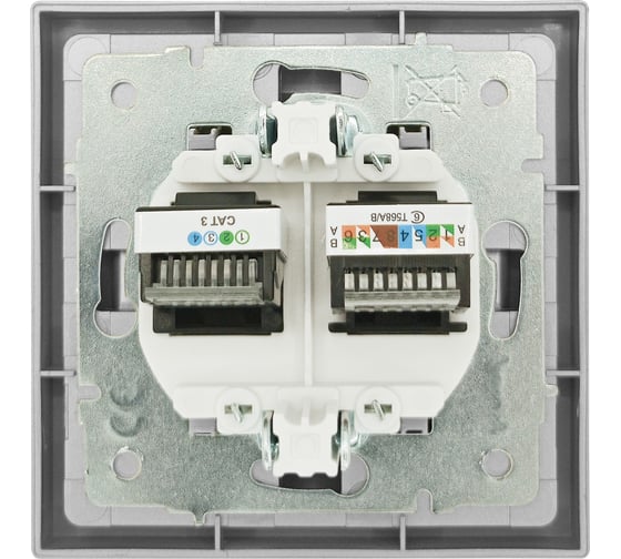 Розетка Lezard ZIMA компьютер+телефон, серый матовый, с модулем Cat 6 704-7488-144