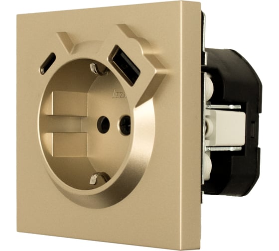 Розетка Lezard ZIMA с заземлением TC + USB разъем, золото 704-3688-181TC