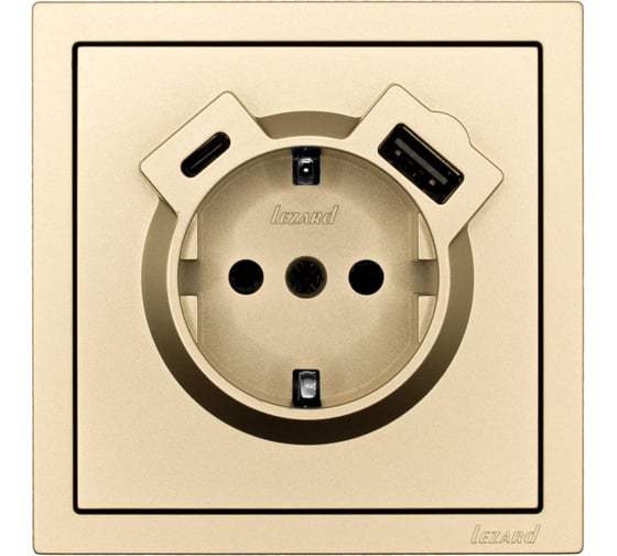 Розетка Lezard ZIMA с заземлением TC + USB разъем, золото 704-3688-181TC
