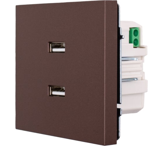 Розетка 2-ая USB разъем Lezard ZIMA шоколад 704-7388-192