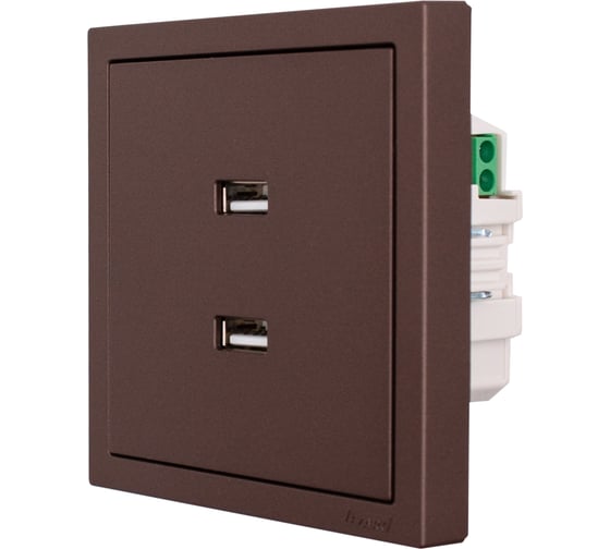 Розетка 2-ая USB разъем Lezard ZIMA шоколад 704-7388-192