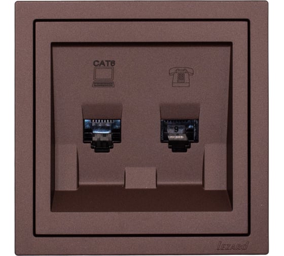 Розетка Lezard ZIMA компьютер+телефон, шоколад, с модулем Cat 6 704-7388-144