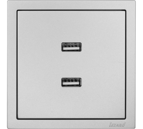 Розетка 2-ая USB разъем Lezard ZIMA серый матовый 704-7488-192