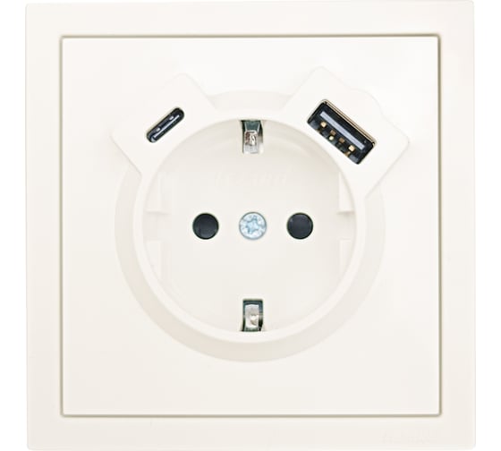 Розетка Lezard ZIMA с заземлением TC + USB разъем, слоновая кость 704-9088-181TC