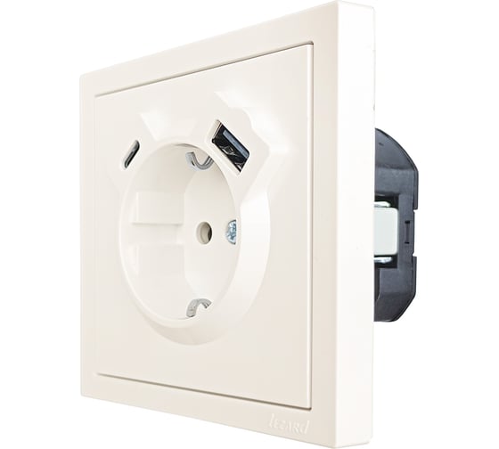 Розетка Lezard ZIMA с заземлением TC + USB разъем, слоновая кость 704-9088-181TC