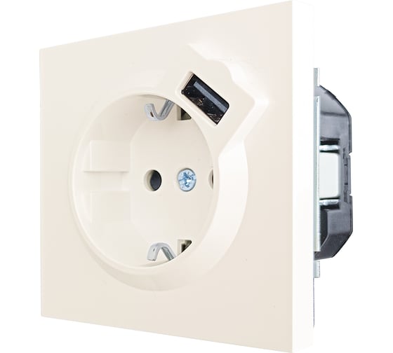 Розетка Lezard ZIMA с заземлением + USB разъем, слоновая кость 704-9088-181