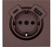 Розетка Lezard ZIMA с заземлением TC + USB разъем, шоколад 704-7388-181TC