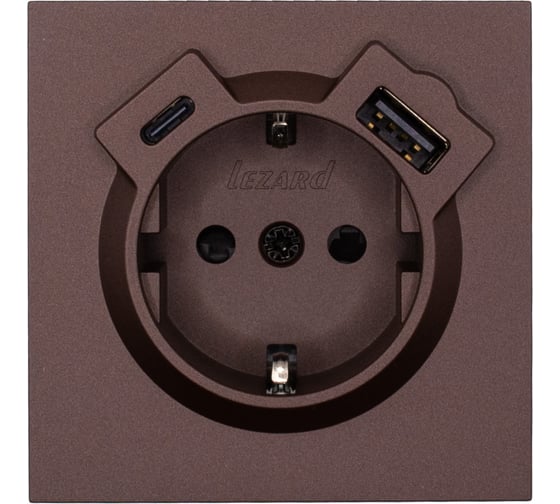 Розетка Lezard ZIMA с заземлением TC + USB разъем, шоколад 704-7388-181TC 1