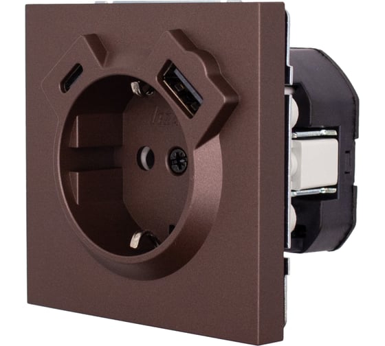 Розетка Lezard ZIMA с заземлением TC + USB разъем, шоколад 704-7388-181TC