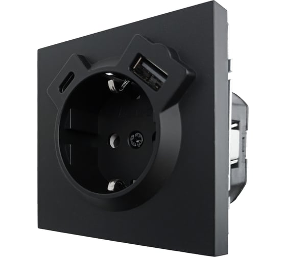 Розетка Lezard ZIMA с заземлением TC + USB разъем, черный бархат 704-4288-181TC