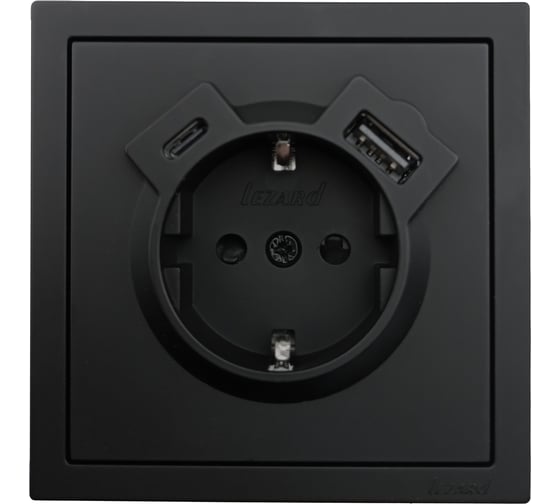 Розетка Lezard ZIMA с заземлением TC + USB разъем, черный бархат 704-4288-181TC